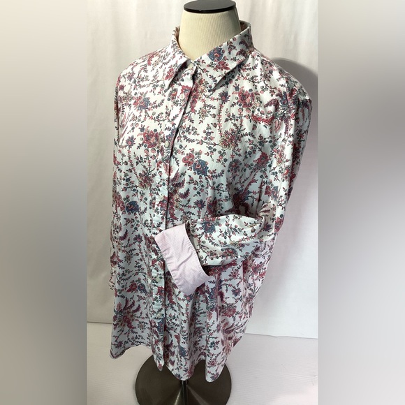 Chaps Woman’s Blouse Size XXL Color White w Floral Print 3/4 Sleeves Button Up - Picture 1 of 13